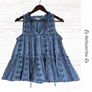 BLU PEPPER Women’s Size S Top Shirt Tank Style Sleeveless Ruffles Flowing